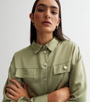 New Look Olive Satin Long Sleeve Utility Shirt